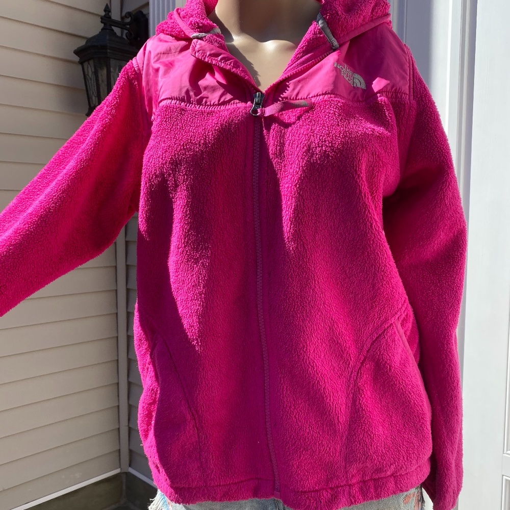 The North Face Girls XL (18) hot pink fuzzy jacket